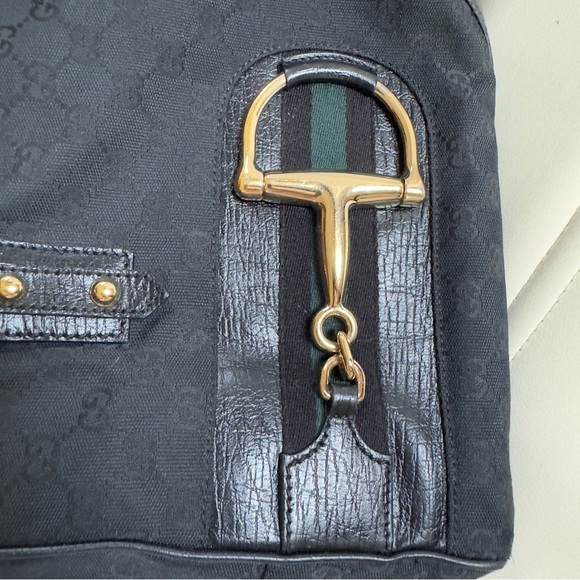 Gucci Black Horsebit GG web Canvas Boston  Bag - Picture 8 of 14